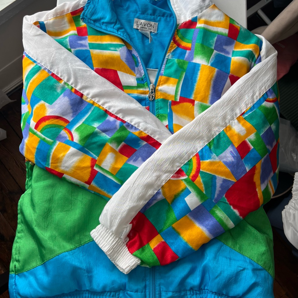 Lavon Colorful Geometric Retro Vintage Windbreaker Jacket